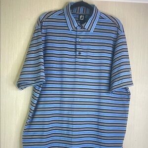 FootJoy Men's Blue and Black Striped Polo